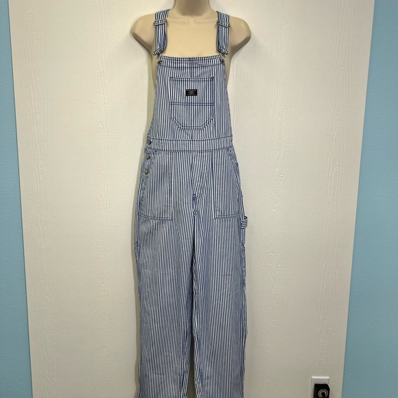 H&M - NWT Twill Dungarees Blue And White Stripe Adjustable Strap Overalls XXS - Picture 2 of 13